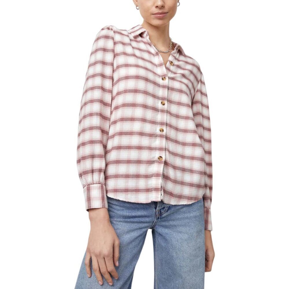 Rails Angelica Shirt Rose Pink Plaid Puff Shoulder Flannel Sz S - Picture 2 of 11